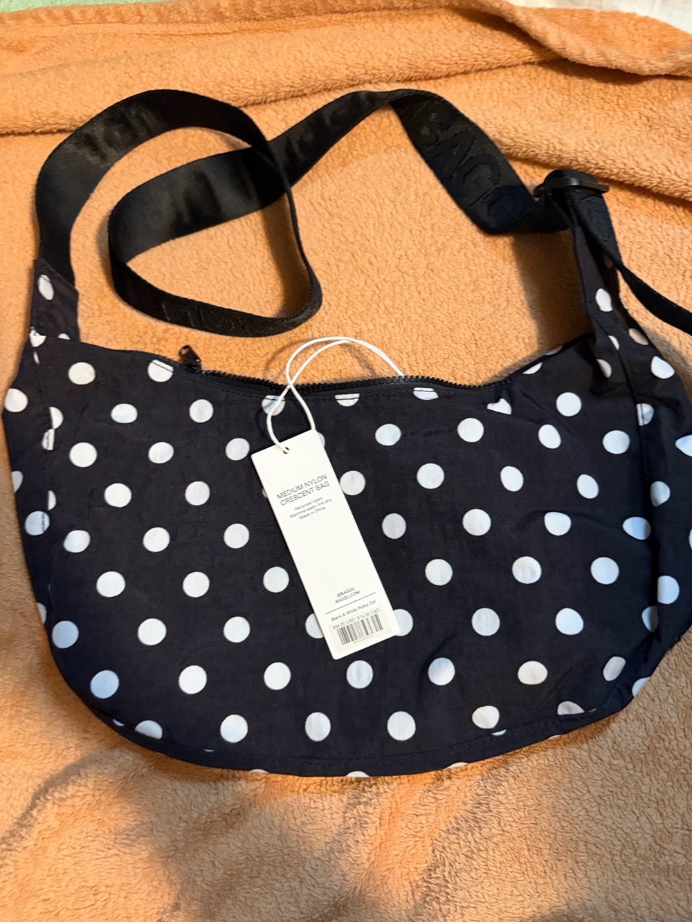 Baggu Medium Nylon Crescent Bag Black & White Polka Dot